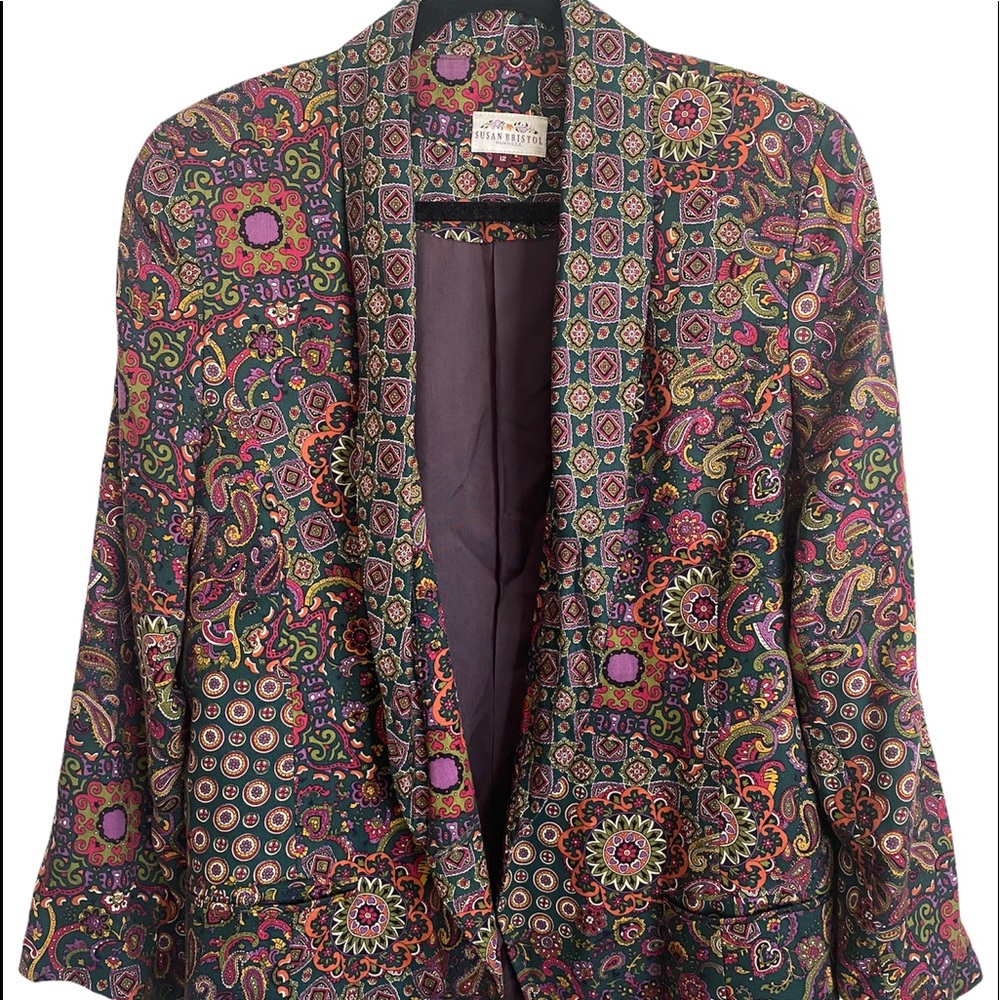 Vintage Susan Bristol Paisley and Floral Print low V-neck Blazer size 12 - Picture 2 of 8